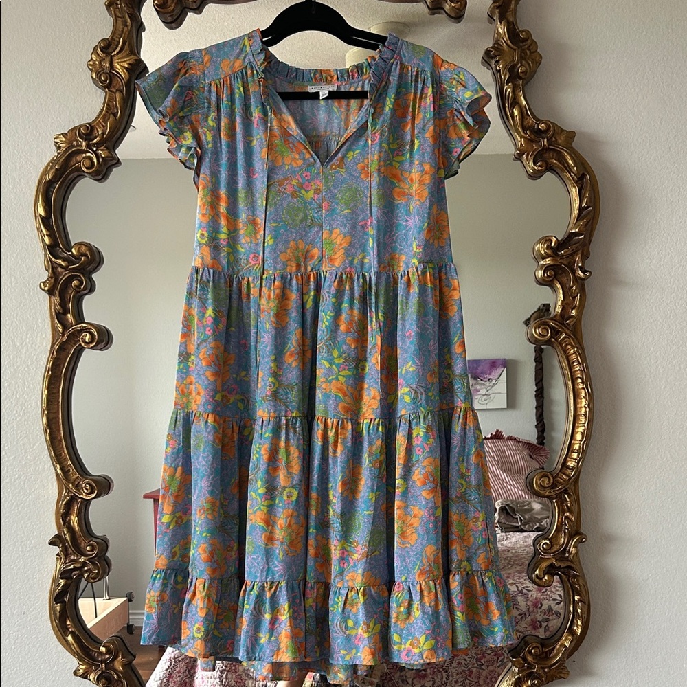 Current Air Blue Midi Dress with Orange Floral Print